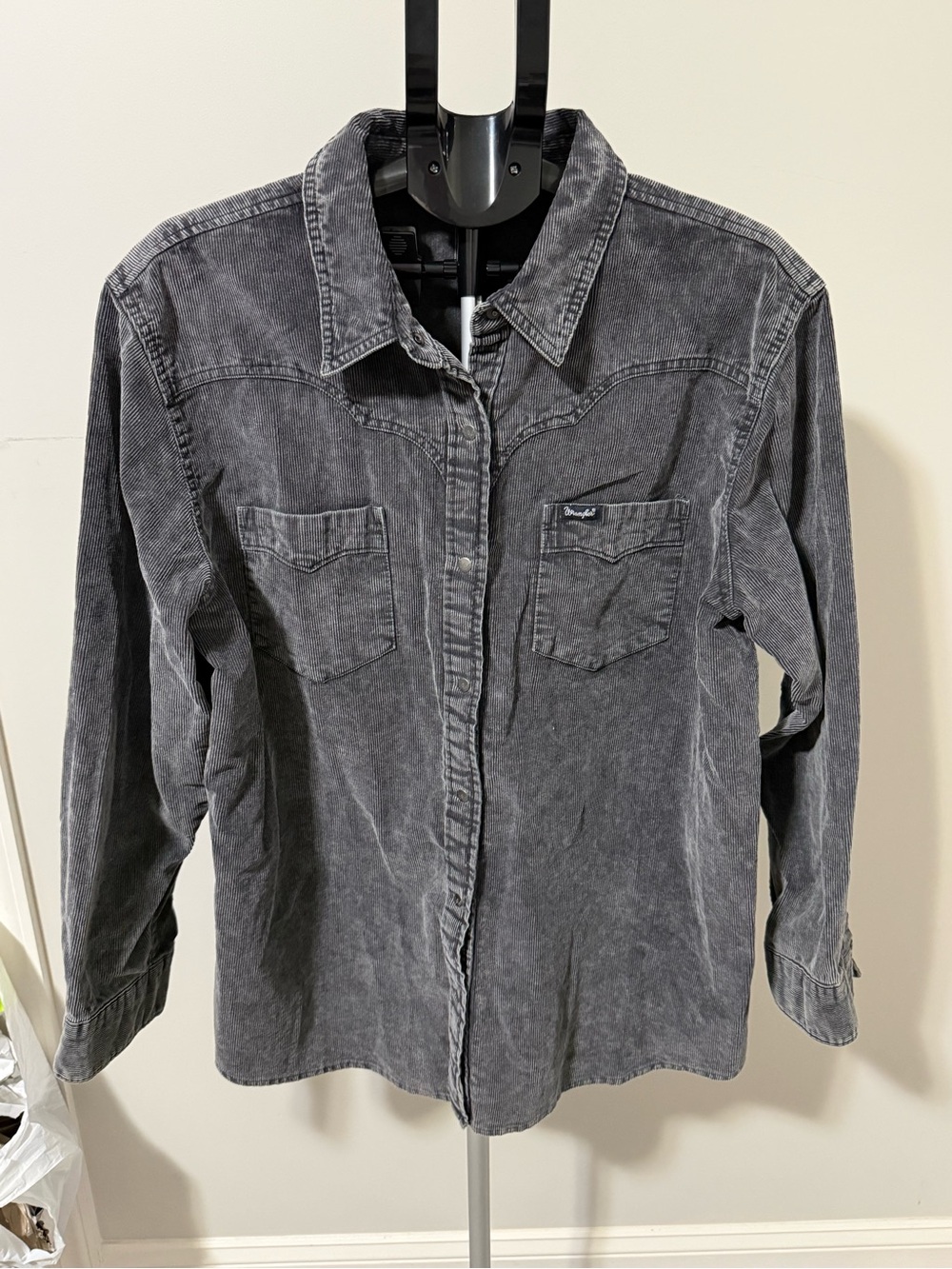 Wrangler Retro Men XL Gray Corduroy Western Snap Shirt Shacket Cowboy